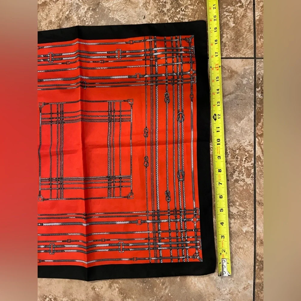 Vintage JAKYMAR Ribbon Scarf | Red & Black Bold Geometric Silk-Like Square - Picture 6 of 7